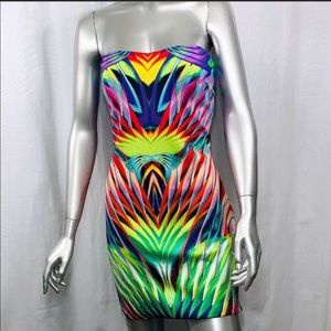 Multicolored strapless bodycon with corset back